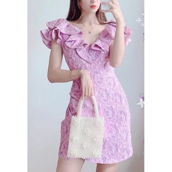 Zara Shimmery Lilac Ruffled Mini Dress Size XS - Picture 7 of 13